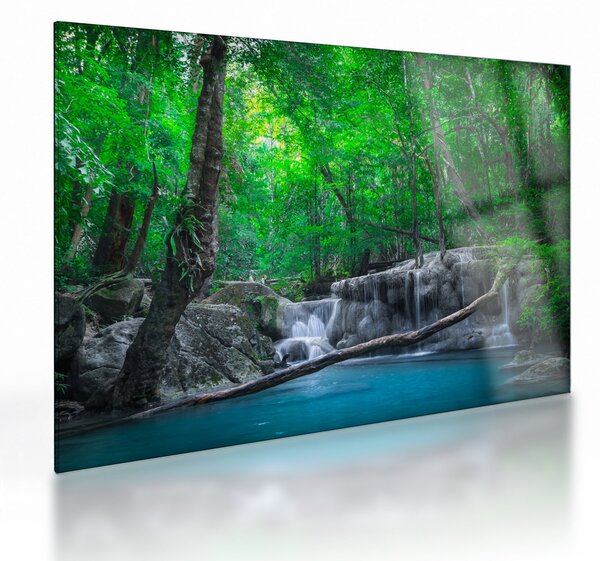Staklena slika - slap Erawan, Kanchanaburi, Tajska (70x50 cm)