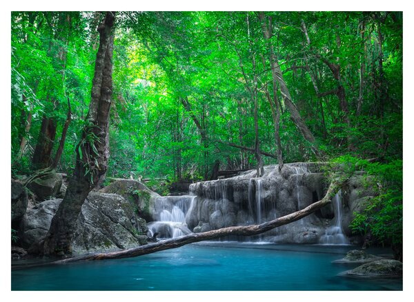 Staklena slika - slap Erawan, Kanchanaburi, Tajska (70x50 cm)