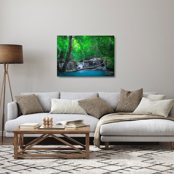 Staklena slika - slap Erawan, Kanchanaburi, Tajska (70x50 cm)