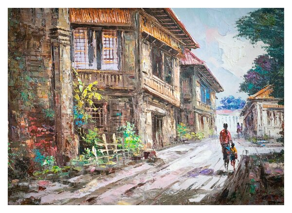 Staklena slika filipinske vasi, Azija (70x50 cm)