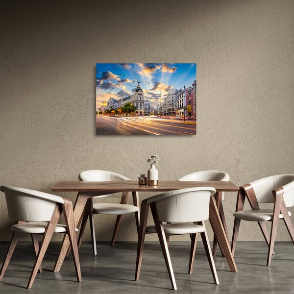 Staklena slika - Calle Gran Vía, Madrid, Španija (70x50 cm)