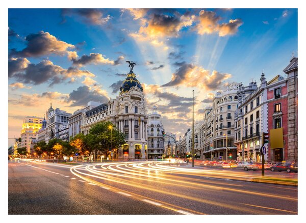 Staklena slika - Calle Gran Vía, Madrid, Španija (70x50 cm)