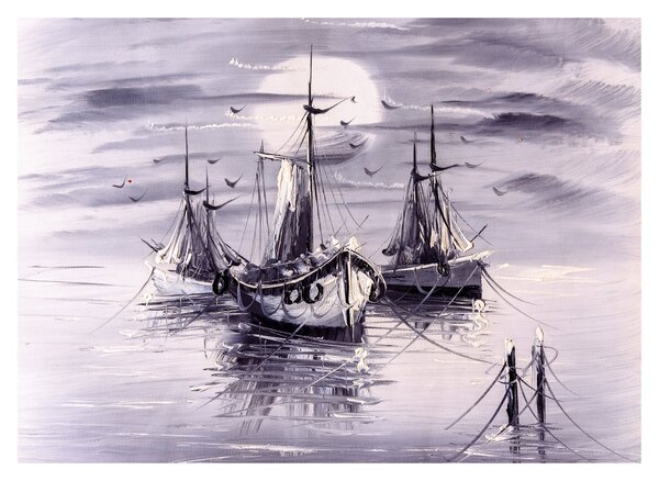 Staklena slika - Port, oljna slika (70x50 cm)