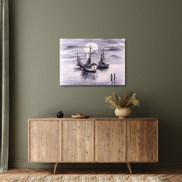 Staklena slika - Port, oljna slika (70x50 cm)