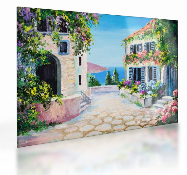 Staklena slika - Grška uličica, oljna slika (70x50 cm)