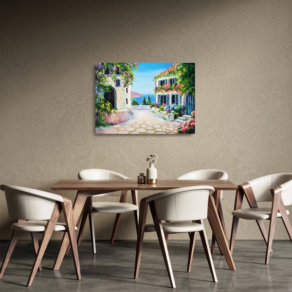 Staklena slika - Grška uličica, oljna slika (70x50 cm)