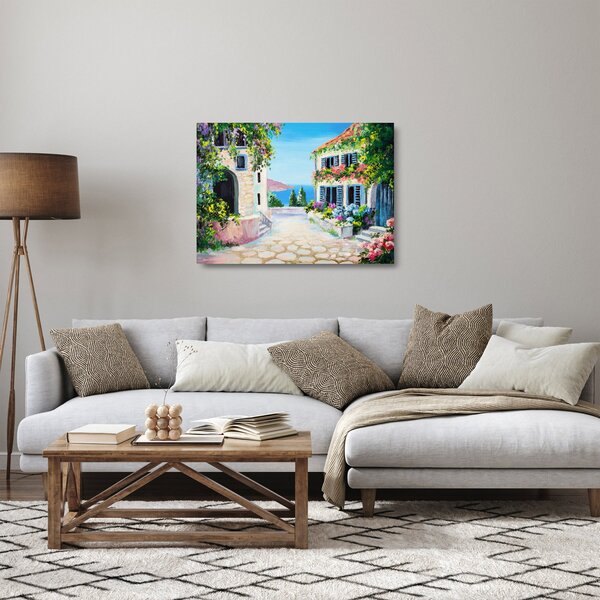 Staklena slika - Grška uličica, oljna slika (70x50 cm)