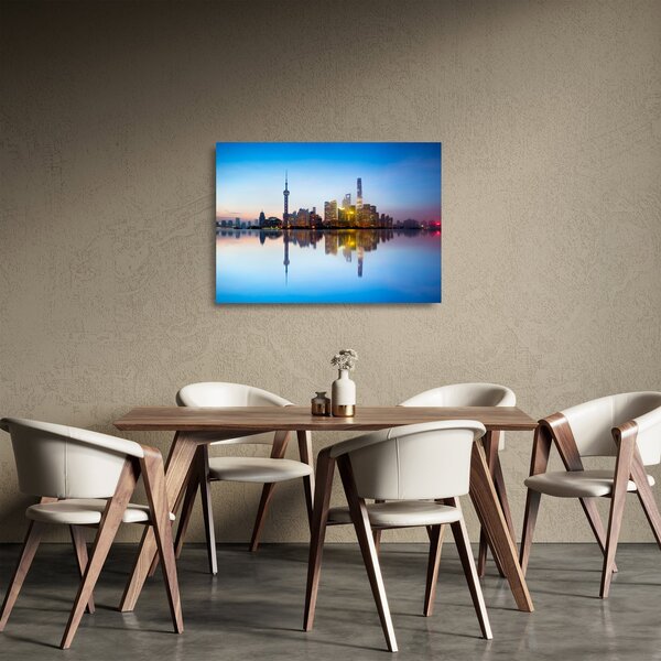 Staklena slika jutranjega neba nad Šanghajem (70x50 cm)