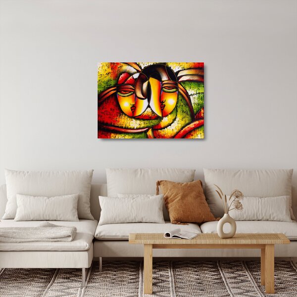 Staklena slika - Oljna slika, abstraktni obrazi (70x50 cm)