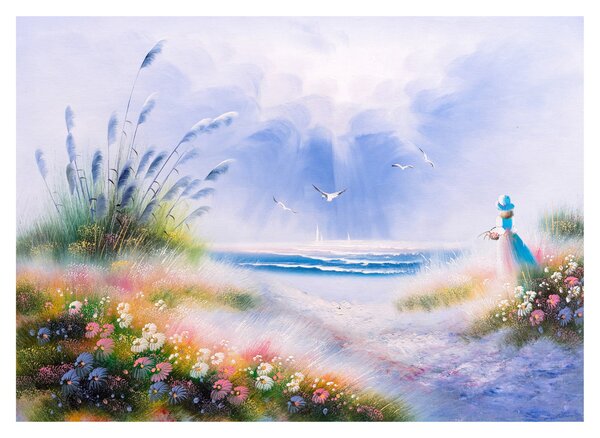 Staklena slika - Romantična plaža, oljna slika (70x50 cm)