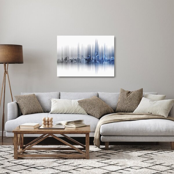 Staklena slika - Panorama mesta, modro-siva (70x50 cm)