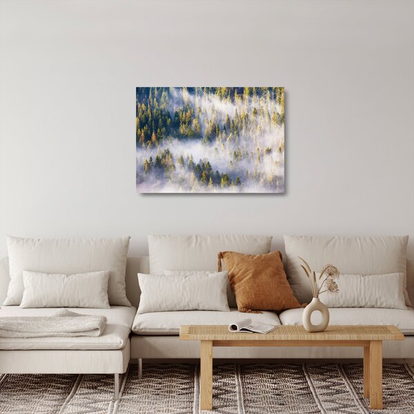 Staklena slika dreves v megli (70x50 cm)