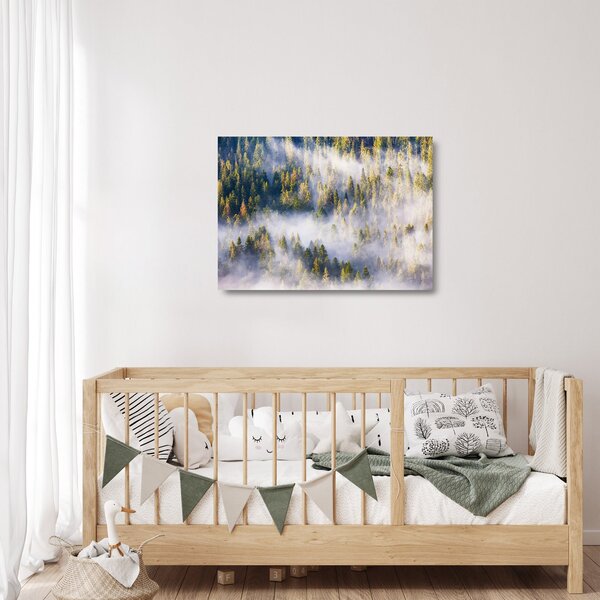Staklena slika dreves v megli (70x50 cm)
