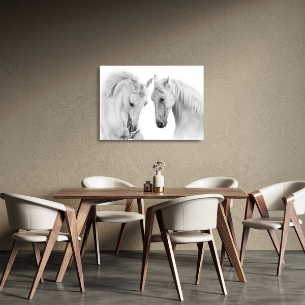 Staklena slika belih konjev (70x50 cm)