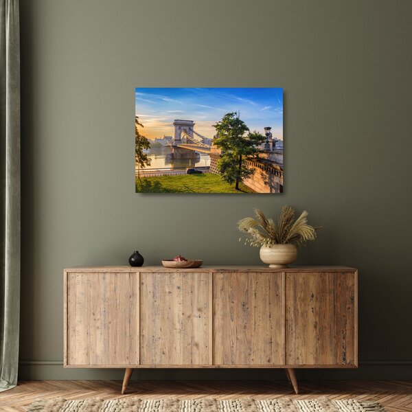 Staklena slika - Most čez reko, Budimpešta, Madžarska (70x50 cm)