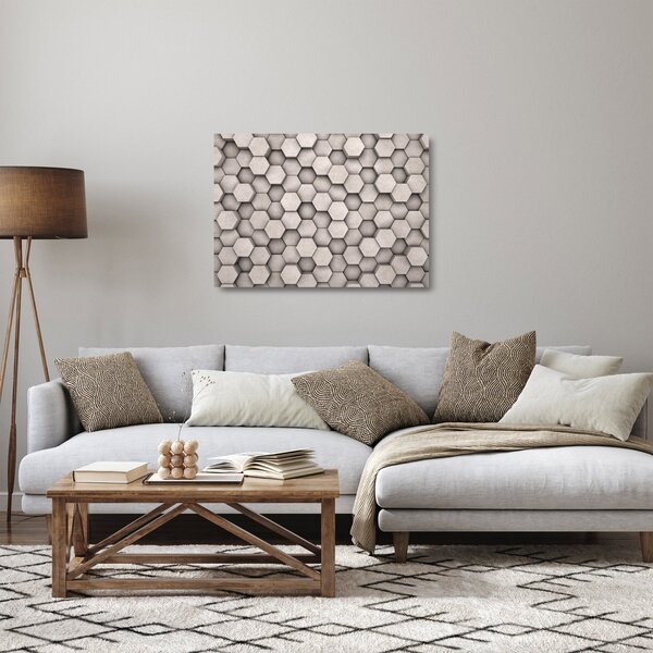 Staklena slika - Heksagoni v betonski zasnovi (70x50 cm)