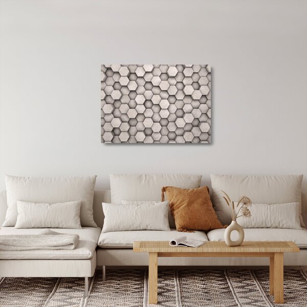 Staklena slika - Heksagoni v betonski zasnovi (70x50 cm)