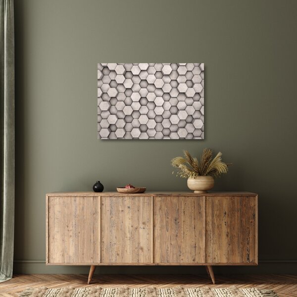 Staklena slika - Heksagoni v betonski zasnovi (70x50 cm)