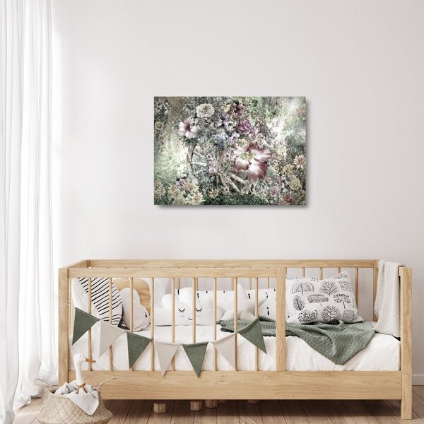 Staklena slika rož na lesenem kolesu (70x50 cm)
