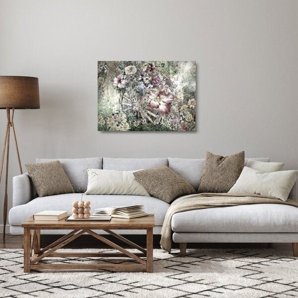 Staklena slika rož na lesenem kolesu (70x50 cm)