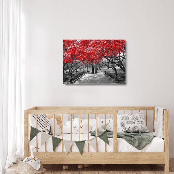 Staklena slika - Rdeča drevesa, Central Park, New York (70x50 cm)