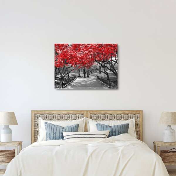 Staklena slika - Rdeča drevesa, Central Park, New York (70x50 cm)