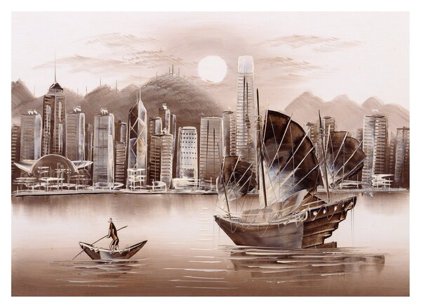 Staklena slika - Victoria Harbour, Hong Kong, učinek sepije (70x50 cm)