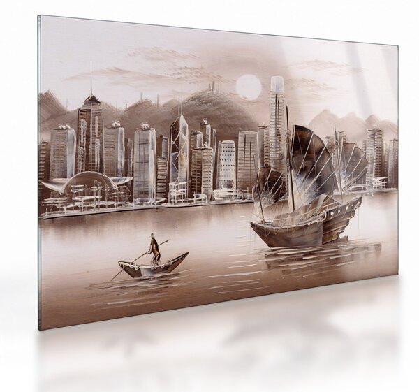 Staklena slika - Victoria Harbour, Hong Kong, učinek sepije (70x50 cm)