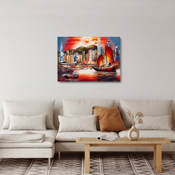 Staklena slika - Victoria Harbour, Hong Kong, oljna slika (70x50 cm)