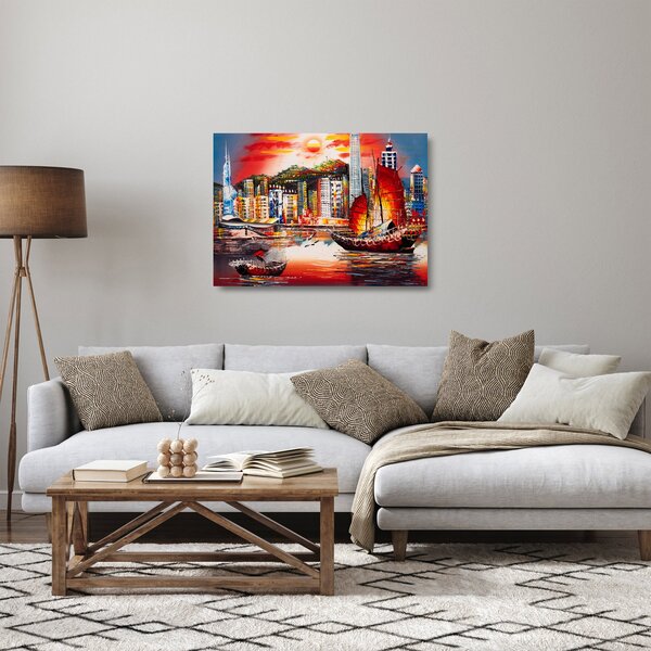 Staklena slika - Victoria Harbour, Hong Kong, oljna slika (70x50 cm)