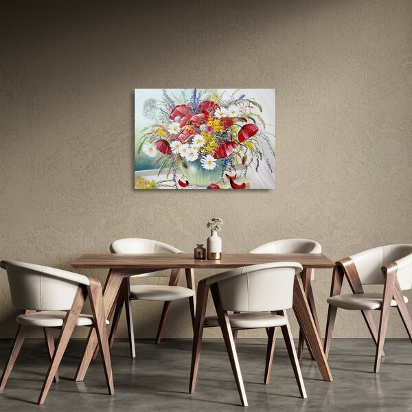 Staklena slika vaze z divjimi rožami (70x50 cm)