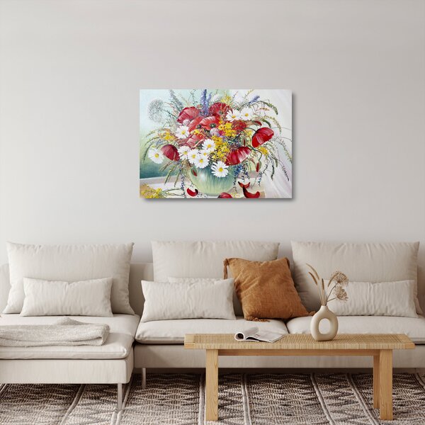 Staklena slika vaze z divjimi rožami (70x50 cm)