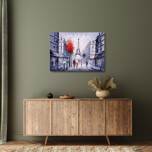 Staklena slika ulice v Parizu, oljna slika (70x50 cm)