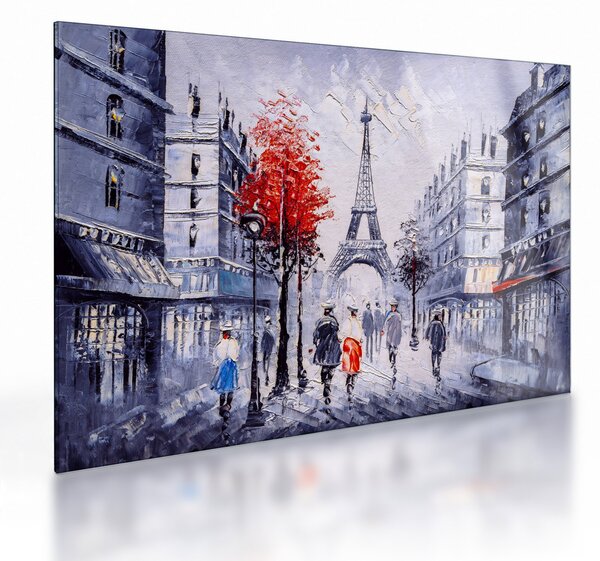 Staklena slika ulice v Parizu, oljna slika (70x50 cm)