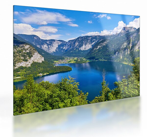 Staklena slika - Hallstattsko jezero, Hallstatt, Avstrija (70x50 cm)