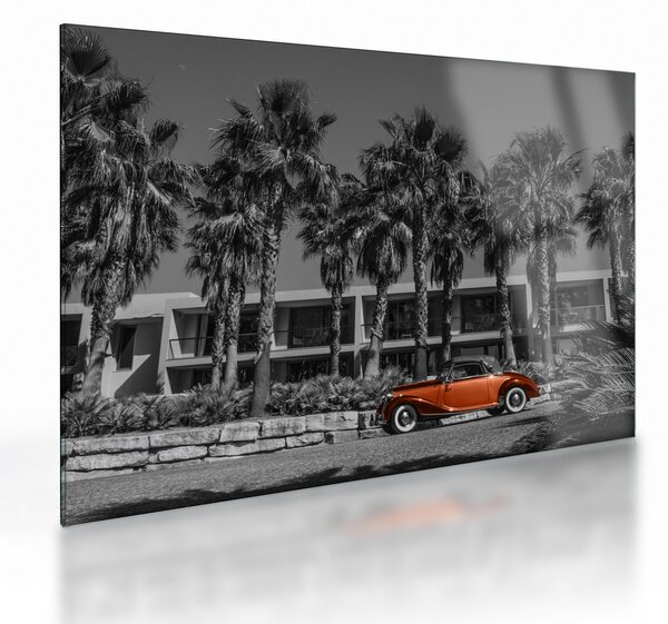 Staklena slika - Retro rdeč avto (70x50 cm)