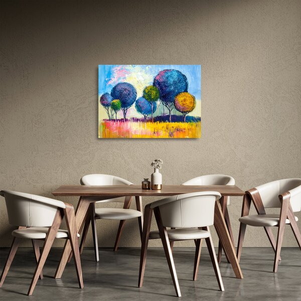 Staklena slika kupolastih dreves, oljna slika (70x50 cm)