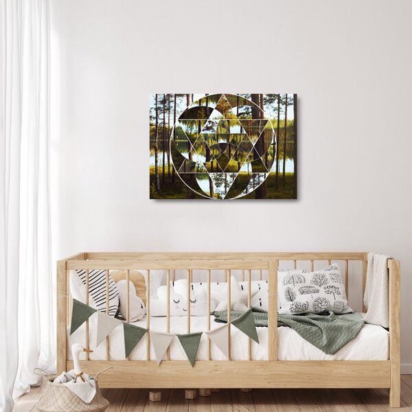 Staklena slika - Geometrijski kolaž na ozadju nordijskih gozdov (70x50 cm)