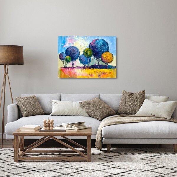 Staklena slika kupolastih dreves, oljna slika (70x50 cm)
