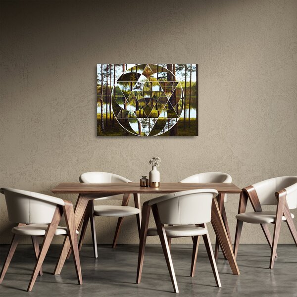 Staklena slika - Geometrijski kolaž na ozadju nordijskih gozdov (70x50 cm)