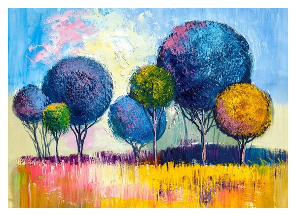 Staklena slika kupolastih dreves, oljna slika (70x50 cm)
