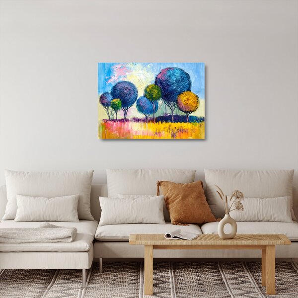 Staklena slika kupolastih dreves, oljna slika (70x50 cm)
