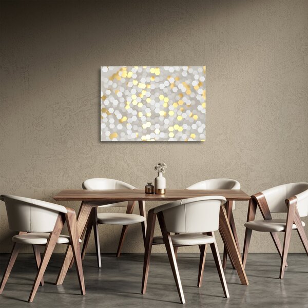 Staklena slika - zlati in beli šesterokotniki (70x50 cm)