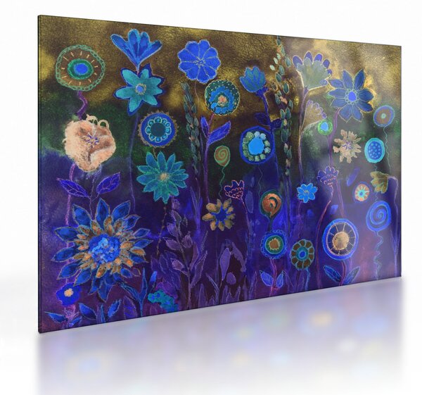 Staklena slika temno modrih cvetov (70x50 cm)