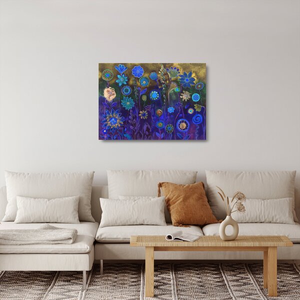 Staklena slika temno modrih cvetov (70x50 cm)