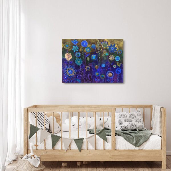 Staklena slika temno modrih cvetov (70x50 cm)