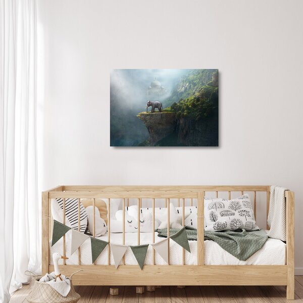 Staklena slika - Sloni na vrhu Tadž Mahala (70x50 cm)