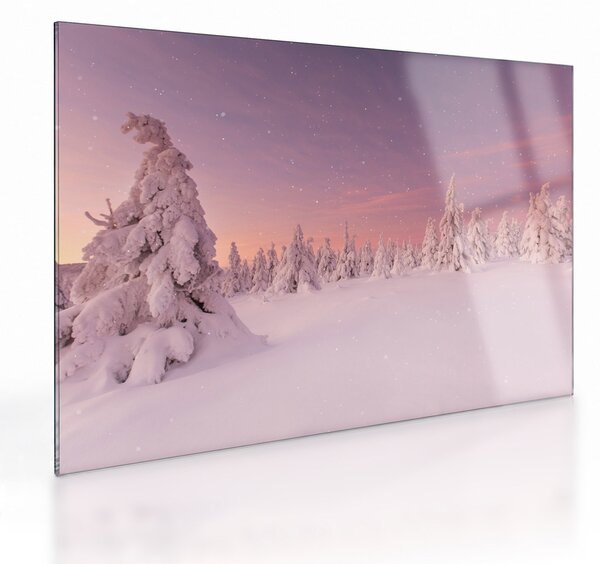 Staklena slika - Drevesa pod snežno odejo (70x50 cm)