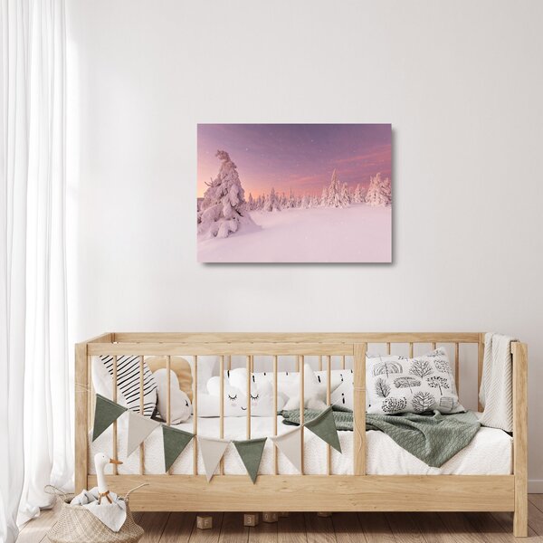 Staklena slika - Drevesa pod snežno odejo (70x50 cm)