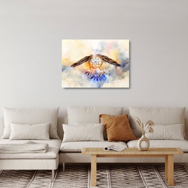 Staklena slika - Lovilec sanj s perjem (70x50 cm)